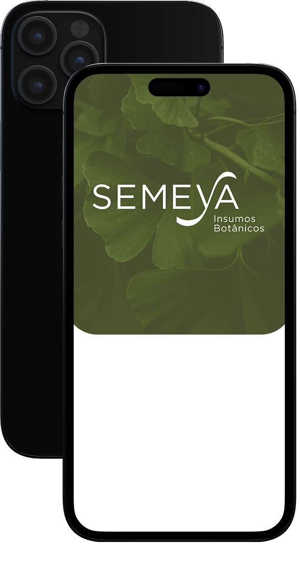 Mockups de smartphone exibindo o logo Semeya